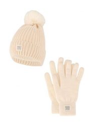 Zestaw damski Winter Thermo – czapka + rękawiczki – kolor złamanej bieli. Białe czapki zimowe HEAT KEEPER, bez wzorów, z materiału, eleganckie. Za 134.32 zł.