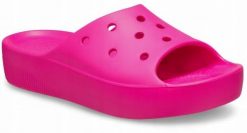 Klapki Dla Dorosłych Crocs Classic Platform Slide. Czerwone klapki Crocs, bez wzorów, z materiału, bez obcasa, bez zapięcia. Za 139.99 zł.