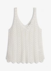 Top dzianinowy. Zielone topy bonprix, bez wzorów, z dzianiny, eleganckie, bez kołnierzyka, bez ramiączek. Za 59.99 zł.