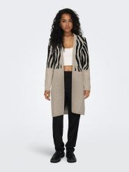 ONLY Kardigan w kolorze beżowo-czarnym rozmiar: L. Brązowe swetry ONLY, l, bez wzorów, ze splotem, bez ramiączek. Za 135.81 zł.