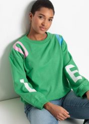 Bluza oversize z miękkiej mieszanki bawełny. Zielone bluzy bonprix, bez wzorów, z bawełny, bez kaptura. Za 99.99 zł.