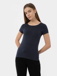 4F T-shirt regular gładki damski XXL. Niebieskie t-shirty 4f, xxl, bez wzorów, z bawełny, bez kołnierzyka, bez ramiączek. Za 49.99 zł.