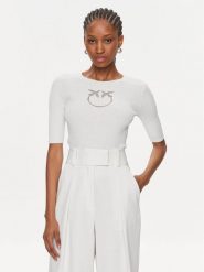 Pinko Sweter Tritone 102017 A1KW Biały Slim Fit. Białe swetry Pinko, l, bez wzorów, z bawełny, bez ramiączek. Za 619.99 zł.