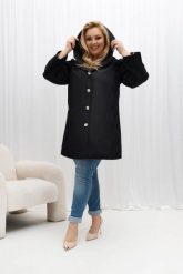 Czarny przejściowy płaszcz damski Arlene o trapezowym kroju z kapturem PLUS SIZE XXL OVERSIZE WIOSNA. Czarne płaszcze Moda Size Plus Iwanek, na jesień, l, bez wzorów, z jeansu, biznesowe, z kapturem. Za 389.90 zł.