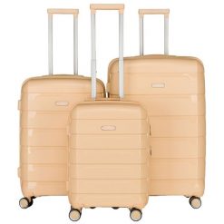 Zestaw walizek w beżowym kolorze wykonanych z polipropylenu z wysuwanymi rączkami Peterson PTN HPP-01-SET3. Brązowe walizki Peterson. Za 559.99 zł.