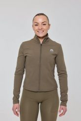 Kurtka damska fitness marki Infinite w kolorze khaki. Brązowe kurtki do biegania OOSC, xl, bez wzorów, z materiału, bez kaptura, do biegania. Za 245.99 zł.