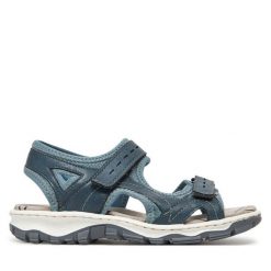 Sandały Rieker. Niebieskie sandały Rieker, bez wzorów, bez obcasa, na płaskiej podeszwie, bez zapięcia. Za 319.99 zł.