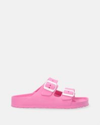RÓŻOWE KLAPKI Z KLAMRAMI CY-6284 FUXIA. Czerwone klapki Venezia, bez wzorów, bez obcasa, bez zapięcia. Za 69.00 zł.