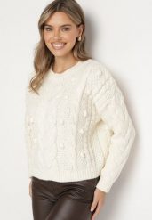 Jasnobeżowy Sweter z Wiskozą i Wełną Aplikacją 3D i Tłoczeniem Vaishira. Brązowe swetry Born2be, na zimę, m, z aplikacjami, z wełny, bez ramiączek. W wyprzedaży za 84.99 zł.