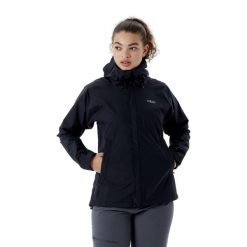 Kurtka przeciwdeszczowa damska Rab Downpour Eco Jacket z kapturem. Niebieskie kurtki RAB, bez wzorów, z kapturem. Za 415.99 zł.