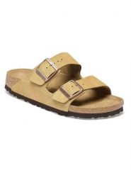 Birkenstock Skórzane klapki "Arizona" w kolorze jasnobrązowym rozmiar: 40. Brązowe klapki Birkenstock, bez wzorów, klasyczne, z otwartym noskiem, bez obcasa, bez zapięcia. Za 441.31 zł.