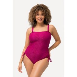 Damski Kostium kąpielowy struktura miękkie miseczki odpinane ramiączka. Fioletowe stroje jednoczęściowe Ulla Popken, bez wzorów, z elastanu, sportowe. Za 279.99 zł.