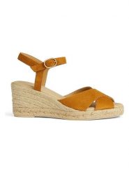 Geox Skórzane sandały "Gelsa" w kolorze jasnobrązowym rozmiar: 40. Brązowe sandały Geox, bez wzorów, z otwartym noskiem, bez obcasa, na koturnie, bez zapięcia. Za 217.99 zł.