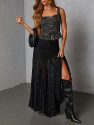 Milan Kiss Spódnica w kolorze czarnym rozmiar: XL. Czarne spódnice Milan Kiss, xl, bez wzorów, z koronki, maxi. Za 130.99 zł.