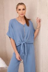 Komplet bluzki ze spodniami jeansowy. Bluzki KESI, l, bez wzorów, z dresówki, biznesowe, bez kołnierzyka, plus size, bez ramiączek. Za 229.98 zł.