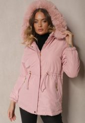 Różowa Kurtka Parka o Dwustronnym Kroju z Futrem i Odpinanym Kapturem Zinnissa. Czerwone kurtki Renee, l, bez wzorów, z futra, eleganckie. W wyprzedaży za 175.99 zł.
