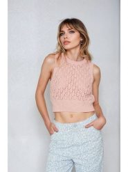 Monki Top w kolorze jasnoróżowym rozmiar: XS. Różowe topy Monki, xs, bez wzorów, bez kołnierzyka, bez ramiączek. Za 39.99 zł.