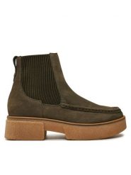 Clarks Sztyblety Linoso Top 26178696 Zielony. Zielone botki Clarks, bez wzorów, z nubiku, bez obcasa, na płaskiej podeszwie, bez zapięcia. Za 699.99 zł.