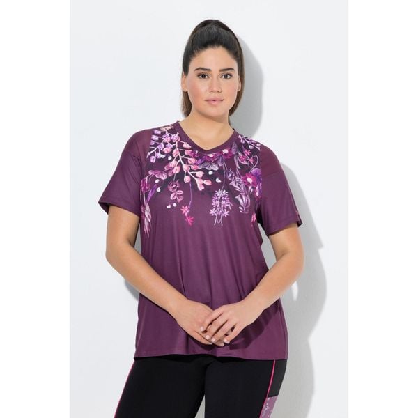 Damskie Bluzka funkcyjna wstawki z siateczki dekolt w serek rękaw 1/2. Czerwone t-shirty sportowe Ulla Popken, plus size, bez wzorów, z elastanu, bez ramiączek. Za 199.99 zł.