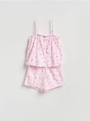 Wzorzysta piżama dwuczęściowa - lawendowy. Fioletowe piżamy Reserved, l, bez wzorów, z bawełny, bez kołnierzyka, bez ramiączek. Za 99.99 zł.