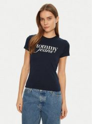 Tommy Jeans T-Shirt Essential DW0DW19447 Granatowy Slim Fit. Niebieskie t-shirty Tommy Jeans, l, bez wzorów, z bawełny, bez kołnierzyka, bez ramiączek. Za 79.99 zł.