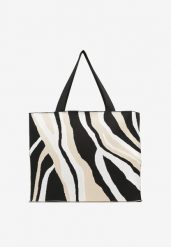 Beżowa Torebka Shopper z Suwakiem w Abstrakcyjny Print Salidrea. Brązowe shopper bag Born2be, bez wzorów, eleganckie, bez dodatków. Za 79.99 zł.