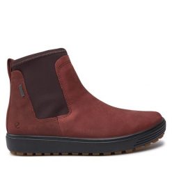 Botki ECCO. Brązowe botki ECCO, bez wzorów, bez obcasa, na płaskiej podeszwie, bez zapięcia. Za 529.99 zł.