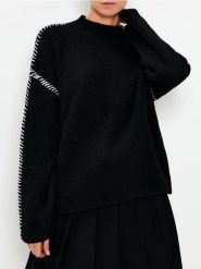 Prążkowany sweter - czarny. Czarne swetry Sinsay, l, bez wzorów, prążkowane, bez ramiączek. Za 69.99 zł.