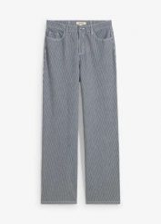 Dżinsy straight o luźnym kroju, high waist, w paski. Niebieskie jeansy bonprix, bez wzorów, z jeansu, z podwyższonym stanem. Za 74.99 zł.