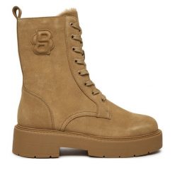 Botki BOSS. Brązowe botki Boss, bez wzorów, bez obcasa, na płaskiej podeszwie, bez zapięcia. Za 619.99 zł.