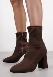 Ciemnobrązowe Botki Vices na Słupku z Dopasowaną Cholewką Verille. Brązowe botki Born2be, bez wzorów, z jeansu, bez obcasa, na obcasie, bez zapięcia. Za 139.99 zł.