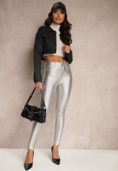 Srebrne Spodnie o Kroju Skinny z Ekoskóry Zorlemi. Szare jeansy Renee, bez wzorów, z jeansu, eleganckie, z podwyższonym stanem. W wyprzedaży za 47.99 zł.