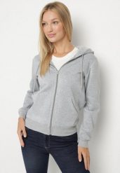 Szara Rozpinana Bluza z Kapturem Bawełną i Sznurkami Viltara. Szare bluzy Born2be, l, bez wzorów, z bawełny, z kapturem. Za 49.99 zł.