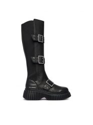 KARL LAGERFELD Kozaki Kreeper Wedge KL44490 Czarny. Czarne kozaki KARL LAGERFELD, bez wzorów, ze skóry, bez obcasa, na płaskiej podeszwie, bez zapięcia. Za 1,599.00 zł.
