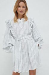 Tommy Hilfiger sukienka kolor biały midi oversize. Białe sukienki Tommy Hilfiger, bez wzorów, z włókna, bez kołnierzyka, bez ramiączek, midi, oversize. Za 899.99 zł.