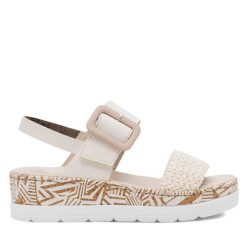 Sandały Rieker. Białe sandały Rieker, bez wzorów, bez obcasa, na koturnie, bez zapięcia. Za 299.99 zł.