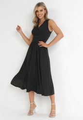 Czarna Sukienka Midi Bez Rękawów z Plisowanym Dołem Dreana. Czarne sukienki Born2be, na imprezę, l, bez wzorów, eleganckie, bez kołnierzyka, bez ramiączek, midi, plisowane. W wyprzedaży za 152.99 zł.
