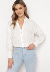 Biała Bawełniana Koszula z Lnem o Klasycznym Fasonie Tallriel. Białe koszule Born2be, l, bez wzorów, z bawełny, klasyczne, bez kołnierzyka, bez ramiączek. Za 49.99 zł.