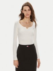Tommy Jeans Bluzka DW0DW18425 Écru Slim Fit. Bluzki Tommy Jeans, l, bez wzorów, z bawełny, bez kołnierzyka, bez ramiączek. Za 109.99 zł.