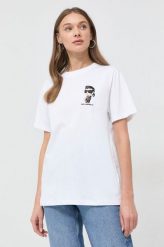 Karl Lagerfeld t-shirt bawełniany kolor biały. Białe t-shirty KARL LAGERFELD, l, bez wzorów, z bawełny, bez kołnierzyka, bez ramiączek. Za 469.99 zł.