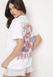 Biało-Niebieski Bawełniany T-shirt Typu Oversize z Nadrukiem i Napisem Fillana. Białe t-shirty Born2be, l, bez wzorów, z bawełny, bez kołnierzyka, bez ramiączek. W wyprzedaży za 46.74 zł.