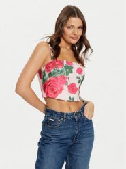 Guess Top W5RH26 WGLO2 Kolorowy Regular Fit. Topy Guess, xs, z aplikacjami, z syntetyku, bez kołnierzyka, bez ramiączek. Za 239.99 zł.