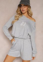 Szary Komplet Dresowy 2-Częściowy Bluza Krótsza i Luźne Spodenki Szorty Frania. Szare bluzy Renee, s, bez wzorów, z dresówki, bez kaptura. W wyprzedaży za 39.99 zł.