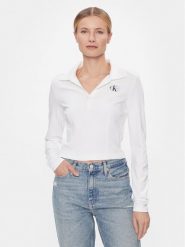 Calvin Klein Jeans Bluzka Polo Collar Milano Regular Top J20J222556 Biały Regular Fit. Białe bluzki Calvin Klein Jeans, l, bez wzorów, z jeansu, bez kołnierzyka, bez ramiączek. Za 329.99 zł.