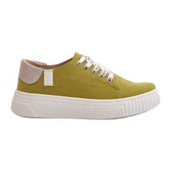 Trampki Damskie Memory Foam System Big Star NN276003 Limonkowe zielone. Zielone trampki bez wzorów, z gumy, eleganckie, bez zapięcia. Za 231.52 zł.