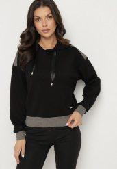 Czarna Bluza z Kapturem Metaliczną Nitką i Ściągaczami Ulinisa. Czarne bluzy Born2be, l, bez wzorów, z jeansu, casualowe, bez ramiączek, z kapturem. W wyprzedaży za 72.24 zł.
