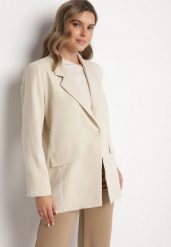 Beżowa Jednorzędowa Marynarka o Pudełkowym Kroju Selluria. Brązowe marynarki i żakiety Born2be, bez wzorów, z jeansu, eleganckie, bez ramiączek. Za 139.99 zł.
