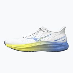 Buty do biegania damskie Mizuno Fortrush white/ultramarine/fortune yellow. Białe buty do biegania Mizuno, bez wzorów, z gumy, bez zapięcia, do biegania. Za 611.50 zł.