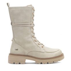 Botki Mustang. Białe botki Mustang, bez wzorów, bez obcasa, na płaskiej podeszwie, bez zapięcia. Za 279.99 zł.