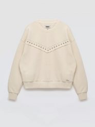 Bluza damska z linii Authentic perłowa Frolia 103. Białe bluzy BIG STAR, l, z aplikacjami, z dzianiny, eleganckie, bez ramiączek, bez kaptura. Za 199.99 zł.